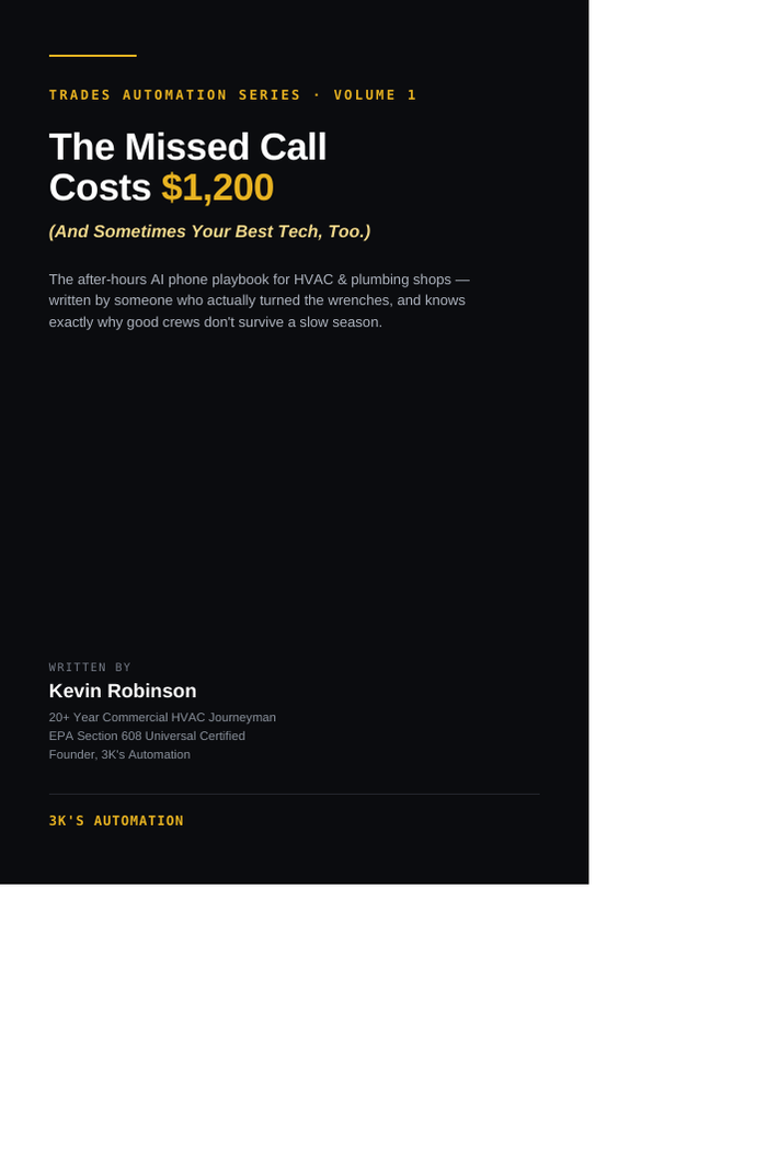 Cover of The Missed Call Costs $1,200, a free playbook by Kevin Robinson